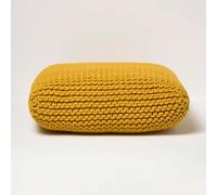 Homescapes Yellow Square Cotton Knitted Pouffe Floor Cushion