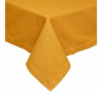 HOMESCAPES Yellow Table Cloth, Plain Cotton Tablecloth, Large Rectangular, Handcrafted & Durable Dining Table Cover with Hem Stitch, Hypoallergenic, Washable, Mustard Yellow - 137 x 228cm