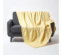 HOMESCAPES Yellow Throw 100% Cotton 150 x 200 cm Cosy Throw for Sofa or Bed “Halden” Chevron Blanket Herringbone Geometric Pattern Bedspread