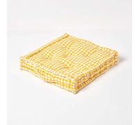 HOMESCAPES Yellow & White GINGHAM Check Floor Cushion - 100% Cotton - 40 x 40 x 8 cm Square - Indoor - Garden - Dining chair booster Seat Cushion Pad