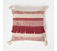 Homescapes Zadar Handwoven Fringed Red Kilim Cushion Red 45cm x 45cm