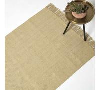 HOMESCAPES Zaphyr Natural Handwoven Jute Rug with Tassels - 90 x 150 cm