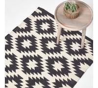Homescapes Zurich Handwoven Black And White 100% Cotton Geometric Pattern Kilim Rug, 160 X 230 Cm