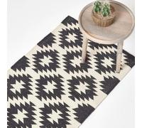 Homescapes Zurich Handwoven Cotton Pattern Kilim Hall Runner, 66 x 200 cm in Black | Size: 66 cm x 200 cm Homescapes Black 66 cm x 200 cm