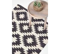 Homescapes Zurich Handwoven Cotton Geometric Pattern Kilim Rug In Black Black 160cm x 230cm