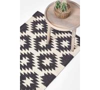 Homescapes Zurich Handwoven Cotton Pattern Kilim Hall Runner, 66 X 200 Cm In Black Black 66cm x 200cm