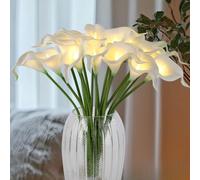 HOMESEASONS LED Lighted Artificial Flowers Calla Lily Lamp 20 Stems Real Touch Calla Faux Flower Lights for Valentine's Day Gift and Easter Home Kitchen Wedding Dining Table Decor(White)