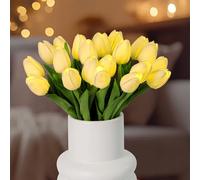 HOMESEASONS Pre-Lit 20pcs LED Lighted Fake Flowers Artificial Tulips Real Touch Tulip Bouquet 15" Faux Tulips for Easter Decor Spring Decor Mother's Day Home Kitchen Wedding Decorations(Cream)