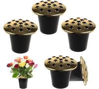 Homesecret Grave Flower Holders Set of 5, Memorial Vases for Graves with Gold Lids, Strong Plastic Grave Flower Pots Insert in Grave-side, Grave Vase for Grave Decorations