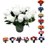 Homesecret Pack 1 Artificial Flowers for Graves - 12 Head White Flower Pots | Perfect for Enhancing Memorial & Cemetery Decor | Improved Design for Funeral Elegance and Lasting Tribute.