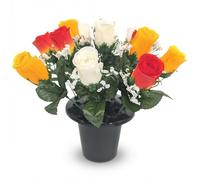 Homesecret Pack 1 Artificial Flowers for Graves in Pots | 12 Head Ivory/Orange/Red Grave Flower Pots | Perfect for Enhancing Memorial & Cemetery Decor | Elegant Design for a Lasting Funeral Tribute.