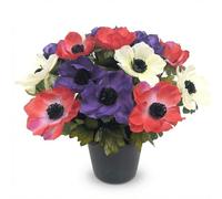 Homesecret Pack 1 Artificial Flowers for Graves in Pots | 12 Head Purple/Red/White Grave Flower Pots | Perfect for Enhancing Memorial & Cemetery Decor | Elegant Design for a Lasting Funeral Tribute.