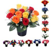 Homesecret Pack 1 Artificial Flowers for Graves in Pots 25cm | 12 Head Mix Grave Flower Pots for Christmas | Luxury Memorial Flowers for Graves, Funerals & Lasting Tributes | All Season Displays