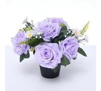 Homesecret Pack 1 Artificial Flowers for Graves in Pots 25cm | Purple Foilage Grave Flower Pots for Christmas | Luxury Memorial Flowers for Graves, Funerals & Lasting Tributes | All Season Displays