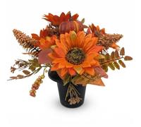 Homesecret Pack 1 Artificial Flowers for Graves in Pots | Autumn Orange Grave Flower Pots | Perfect for Enhancing Memorial & Cemetery Decor | Improved Design for Funeral Elegance and Lasting Tribute.