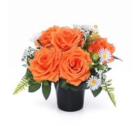 Homesecret Pack 1 Artificial Flowers for Graves | Orange Foilage Flower Pots | Perfect for Enhancing Memorial & Cemetery Decor | Improved Design for Funeral Elegance and Lasting Tribute.
