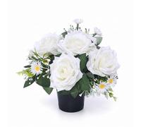 Homesecret Pack 1 Artificial Flowers for Graves | White Foilage Flower Pots | Perfect for Enhancing Memorial & Cemetery Decor | Improved Design for Funeral Elegance and Lasting Tribute.