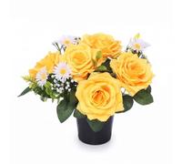 Homesecret Pack 1 Artificial Flowers for Graves | Yellow Foilage Flower Pots | Perfect for Enhancing Memorial & Cemetery Decor | Improved Design for Funeral Elegance and Lasting Tribute.
