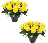 Homesecret Pack 2 Artificial Flowers for Graves | 12 Head Yellow Flower Pots | Perfect for Enhancing Memorial & Cemetery Decor | Improved Design for Funeral Elegance and Lasting Tribute.