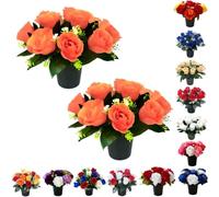 Homesecret Pack 2 Artificial Flowers for Graves 25cm | 12 Head Orange Grave Flower Pots | Perfect for Enhancing Memorial & Cemetery Decor | Improved Design for Funeral Elegance & Lasting Tribute.