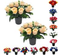 Homesecret Pack 2 Artificial Flowers for Graves 25cm | 12 Head Peach Grave Flower Pots | Perfect for Enhancing Memorial & Cemetery Decor | Improved Design for Funeral Elegance & Lasting Tribute.