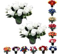 Homesecret Pack 2 Artificial Flowers for Graves 25cm | 12 Head White Grave Flower Pots | Perfect for Enhancing Memorial & Cemetery Decor | Improved Design for Funeral Elegance & Lasting Tribute.