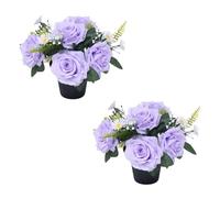 Homesecret Pack 2 Artificial Flowers for Graves 25cm | Purple Foilage Flower Pots | Perfect for Enhancing Memorial & Cemetery Decor | Improved Design for Funeral Elegance & Lasting Tribute.