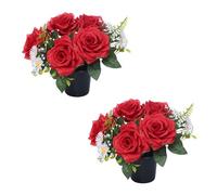 Homesecret Pack 2 Artificial Flowers for Graves 25cm | Red Foilage Flower Pots | Perfect for Enhancing Memorial & Cemetery Decor | Improved Design for Funeral Elegance & Lasting Tribute.