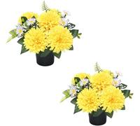Homesecret Pack 2 Artificial Flowers for Graves 25cm | Yellow Daises Flower Pots | Perfect for Enhancing Memorial & Cemetery Decor | Improved Design for Funeral Elegance & Lasting Tribute.