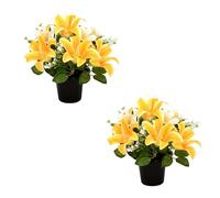 Homesecret Pack 2 Artificial Flowers for Graves 25cm | Yellow Lillies Flower Pots | Perfect for Enhancing Memorial & Cemetery Decor | Improved Design for Funeral Elegance & Lasting Tribute.