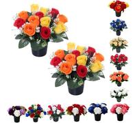 Homesecret Pack 2 Artificial Flowers for Graves in Pots 25cm | 12 Head Mix Grave Flower Pots for Christmas | Luxury Memorial Flowers for Graves, Funerals & Lasting Tributes | All Season Displays