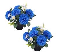 Homesecret Pack 2 Artificial Flowers for Graves in Pots 25cm | Blue Daises Grave Flower Pots for Christmas | Luxury Memorial Flowers for Graves, Funerals & Lasting Tributes | All Season Displays
