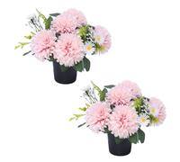Homesecret Pack 2 Artificial Flowers for Graves in Pots 25cm | Pink Daises Grave Flower Pots for Christmas | Luxury Memorial Flowers for Graves, Funerals & Lasting Tributes | All Season Displays