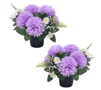 Homesecret Pack 2 Artificial Flowers for Graves in Pots 25cm | Purple Daises Grave Flower Pots for Christmas | Luxury Memorial Flowers for Graves, Funerals & Lasting Tributes | All Season Displays