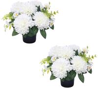Homesecret Pack 2 Artificial Flowers for Graves in Pots 25cm | White Daises Grave Flower Pots for Christmas | Luxury Memorial Flowers for Graves, Funerals & Lasting Tributes | All Season Displays