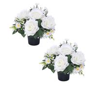 Homesecret Pack 2 Artificial Flowers for Graves in Pots 25cm | White Foilage Grave Flower Pots for Christmas | Luxury Memorial Flowers for Graves, Funerals & Lasting Tributes | All Season Displays