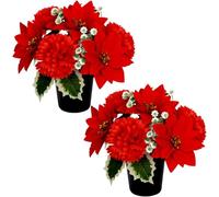 Homesecret Pack2 Christmas Artificial Flowers for Graves | Red Poinsettia with Chrysanthemums | Cemetery Artificial Grave Flower Pots | Durable Grave Pot for Floral Arrangement Decorations