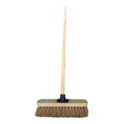 HOMESHOPA 12 Inch Soft Coco Varnish Indoor Outdoor Sweeping Broom Head with Handle, Heavy Duty Cleaning Brush for Any Surface Wooden Floor Decking and Paving Slabs
