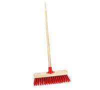 HOMESHOPA 12 Inch Stiff Red PVC Indoor Outdoor Sweeping Broom Head with Handle, Heavy Duty Cleaning Brush for Any Surface Wooden Floor Decking and Paving Slabs