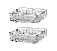 HOMESHOPA 12 x 12cm Square Glass Ashtray, 2 Pack Crystal Cut Transparent Glass Ash Tray for Cigarettes Cigars, Indoor Outdoor Home Office Restaurant Decorative Tabletop