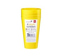 HOMESHOPA 12cm 340ml Plastic Tumblers Set, 4 Pack Yellow Reusable Drinkware, Unbreakable Drinking Cups, Microwave, Dishwasher & Freezer Safe