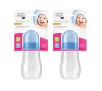 HOMESHOPA 150ml Baby Feeding Bottle, 2 Pack Blue Easy Grip BPA Free, Plastic Curve Shape Milk & Water Bottle, 3m+, Anti-Colic Soft Silicone Medium Flow 2 Teats Spill-Proof Infants Utensil
