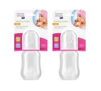 HOMESHOPA 150ml Baby Feeding Bottle, 2 Pack White Easy Grip BPA Free, Plastic Curve Shape Milk & Water Bottle, 3m+, Anti-Colic Soft Silicone Medium Flow 2 Teats Spill-Proof Infants Utensil