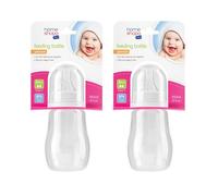 HOMESHOPA 150ml Baby Feeding Bottle, 2 Pack White Easy Grip BPA Free, Plastic Round Shape Milk & Water Bottle, Air Vent 3m+, Anti-Colic Soft Silicone Medium Flow 2 Teats Spill-Proof Infants Utensil
