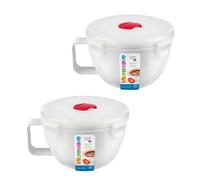 HOMESHOPA 2 Pack of 1 Litre Microwave Ramen Noodle Bowl with Handle & Steam Vent Lid, BPA-Free Plastic Porridge Cooker Pot, Portable Salad & Soup Mug for College, Home, Office, Dishwasher Safe