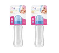 HOMESHOPA 240ml Baby Feeding Bottle, 2 Pack Blue Easy Grip BPA Free, Plastic Curve Shape Milk & Water Bottle, 3m+, Anti-Colic Soft Silicone Medium Flow 2 Teats Spill-Proof Infants Utensil