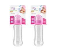 HOMESHOPA 240ml Baby Feeding Bottle, 2 Pack Pink Easy Grip BPA Free, Plastic Curve Shape Milk & Water Bottle, 3m+, Anti-Colic Soft Silicone Medium Flow 2 Teats Spill-Proof Infants Utensil