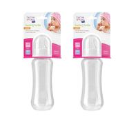 HOMESHOPA 240ml Baby Feeding Bottle, 2 Pack White Easy Grip BPA Free, Plastic Curve Shape Milk & Water Bottle, 3m+, Anti-Colic Soft Silicone Medium Flow 2 Teats Spill-Proof Infants Utensil