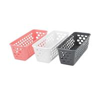 HOMESHOPA 3 Pack Long Rectangular Storage Baskets, Small Plastic Handy Organiser Bin, Multipurpose Home Kitchen Utility Room Cabinet & Shelf Narrow Boxes Each Colour