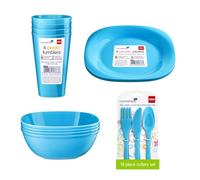 HOMESHOPA 30-Piece Blue Plastic Dinnerware Set, Lightweight Unbreakable Plates, Bowls, Tumblers & Cutlery, Reusable Tableware for Camping, Picnic, Party & Everyday Use